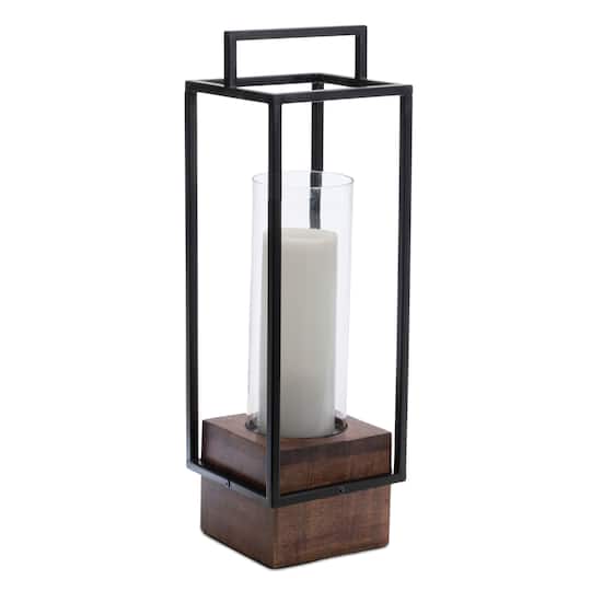 20" Wood Candle Holder with Iron Frame
